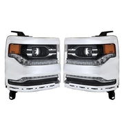 DURAFORCE Right+Left Headlights For 2016-18 Silverado 1500 LED Chrome Housing Lens