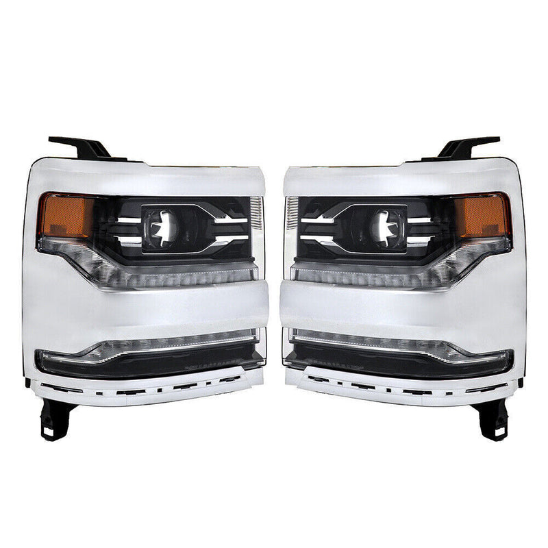 DURAFORCE Right+Left Headlights For 2016-18 Silverado 1500 LED Chrome Housing Lens