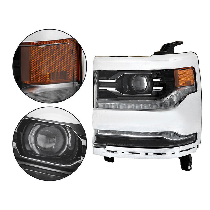 DURAFORCE Right+Left Headlights For 2016-18 Silverado 1500 LED Chrome Housing Lens