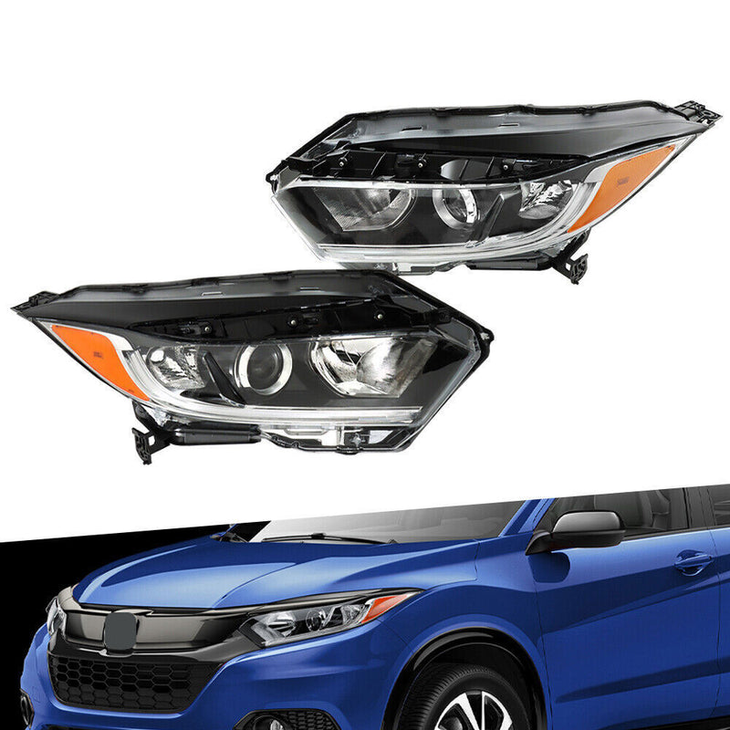 DURAFORCE Left+Right Side Headlight For 2019-2022 Honda HRV Assembly Halogen Black