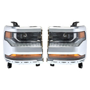 DURAFORCE Left+Right Headlights For 2016-18 Chevy Silverado 1500 HID w/ DRL Chrome