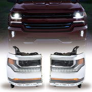 DURAFORCE Left+Right Headlights For 2016-18 Chevy Silverado 1500 HID w/ DRL Chrome