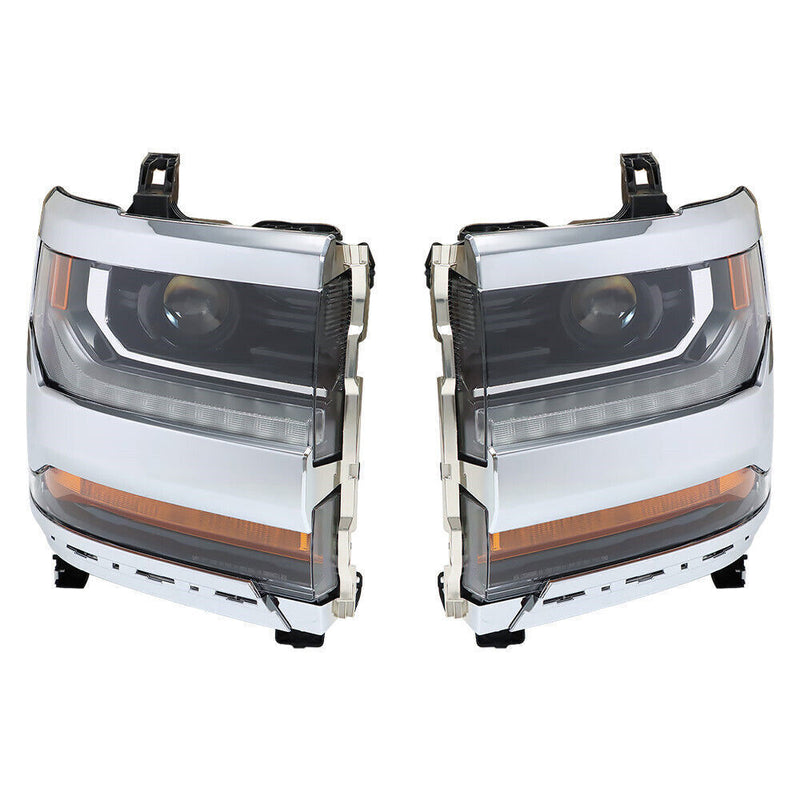 DURAFORCE Left+Right Headlights For 2016-18 Chevy Silverado 1500 HID w/ DRL Chrome