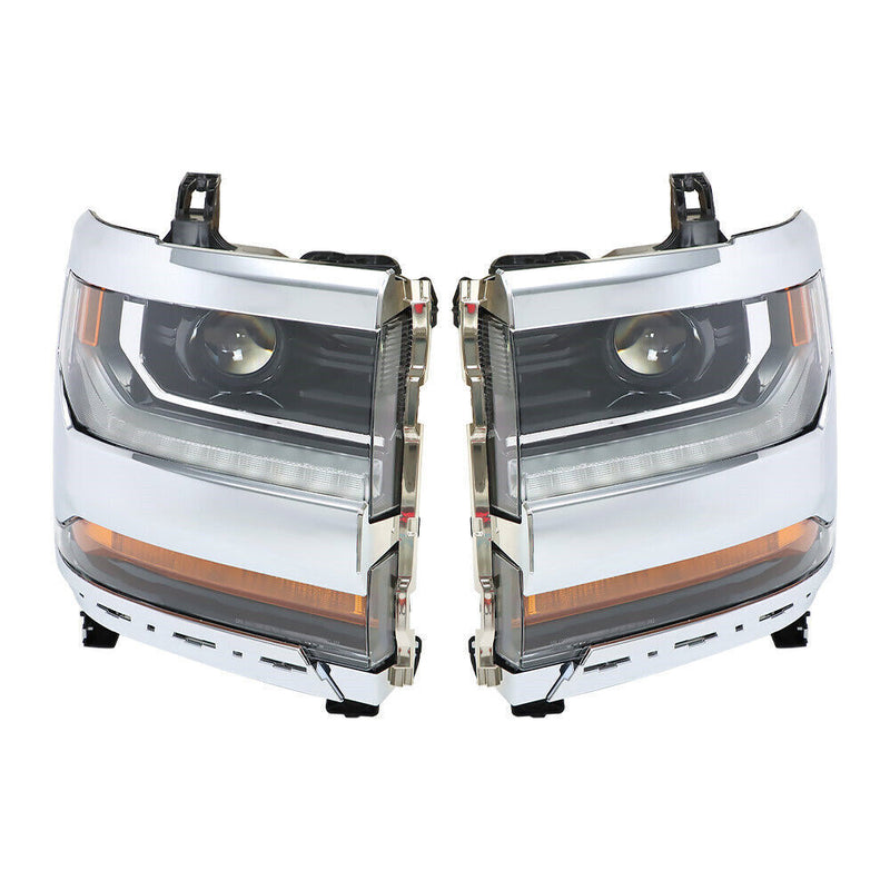 DURAFORCE Left+Right Headlights For 2016-18 Chevy Silverado 1500 HID w/ DRL Chrome