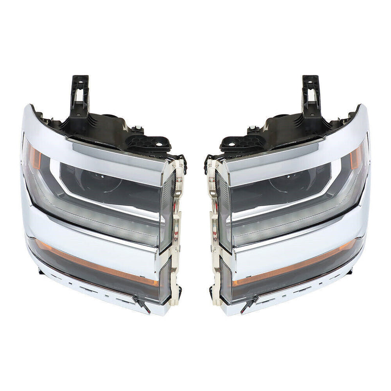 DURAFORCE Left+Right Headlights For 2016-18 Chevy Silverado 1500 HID w/ DRL Chrome
