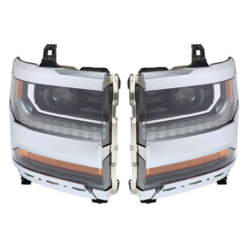 DURAFORCE Left+Right Headlights For 2016-18 Chevy Silverado 1500 HID w/ DRL Chrome