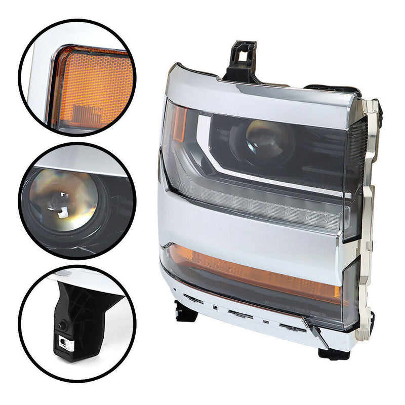 DURAFORCE Left+Right Headlights For 2016-18 Chevy Silverado 1500 HID w/ DRL Chrome