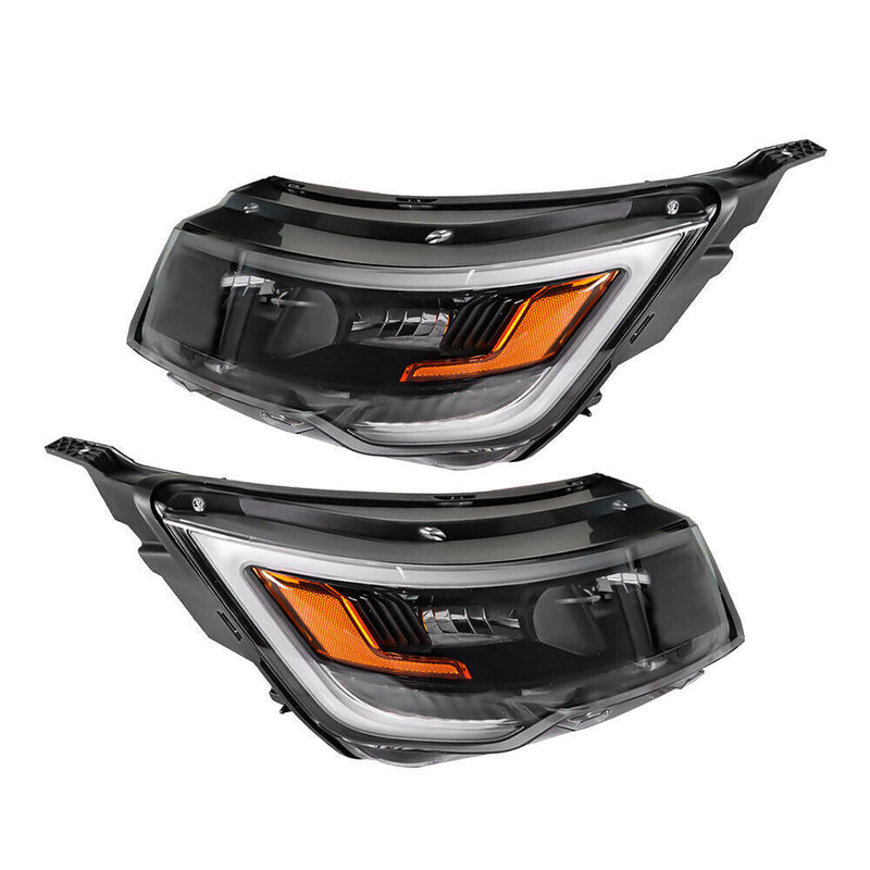 DURAFORCE RH&LH Headlight Halogen W/LED DRL For 2016-18 Ford Explorer Sport Black