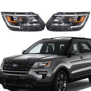 DURAFORCE RH&LH Headlight Halogen W/LED DRL For 2016-18 Ford Explorer Sport Black