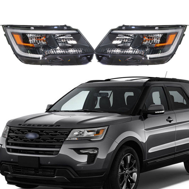 DURAFORCE RH&LH Headlight Halogen W/LED DRL For 2016-18 Ford Explorer Sport Black