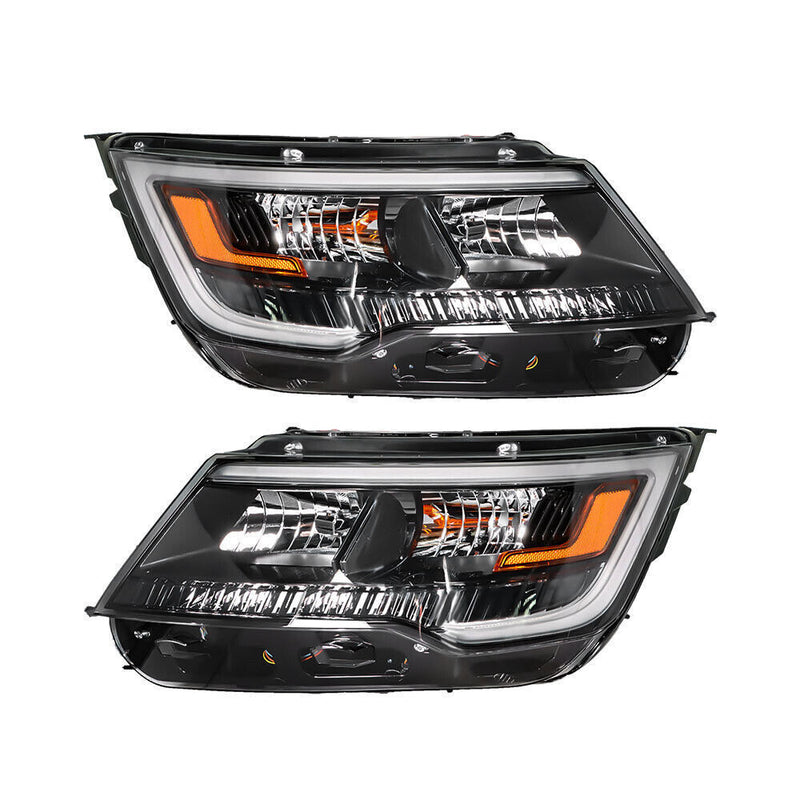 DURAFORCE RH&LH Headlight Halogen W/LED DRL For 2016-18 Ford Explorer Sport Black