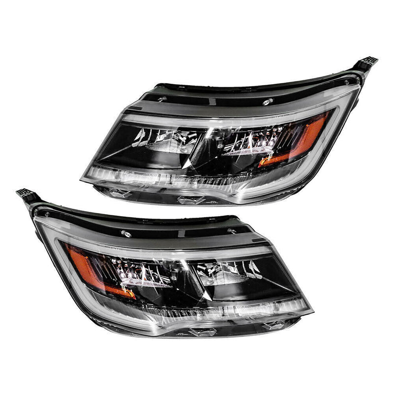 DURAFORCE RH&LH Headlight Halogen W/LED DRL For 2016-18 Ford Explorer Sport Black