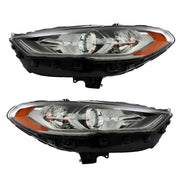 DURAFORCE Right+Left Headlights For 2017-2019 Ford Fusion Halogen+LED DRL Headlamp