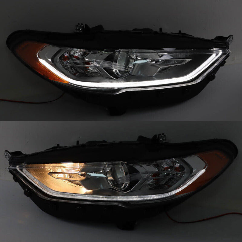 DURAFORCE Right+Left Headlights For 2017-2019 Ford Fusion Halogen+LED DRL Headlamp