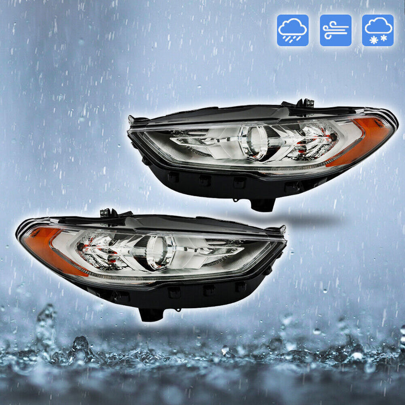 DURAFORCE Right+Left Headlights For 2017-2019 Ford Fusion Halogen+LED DRL Headlamp