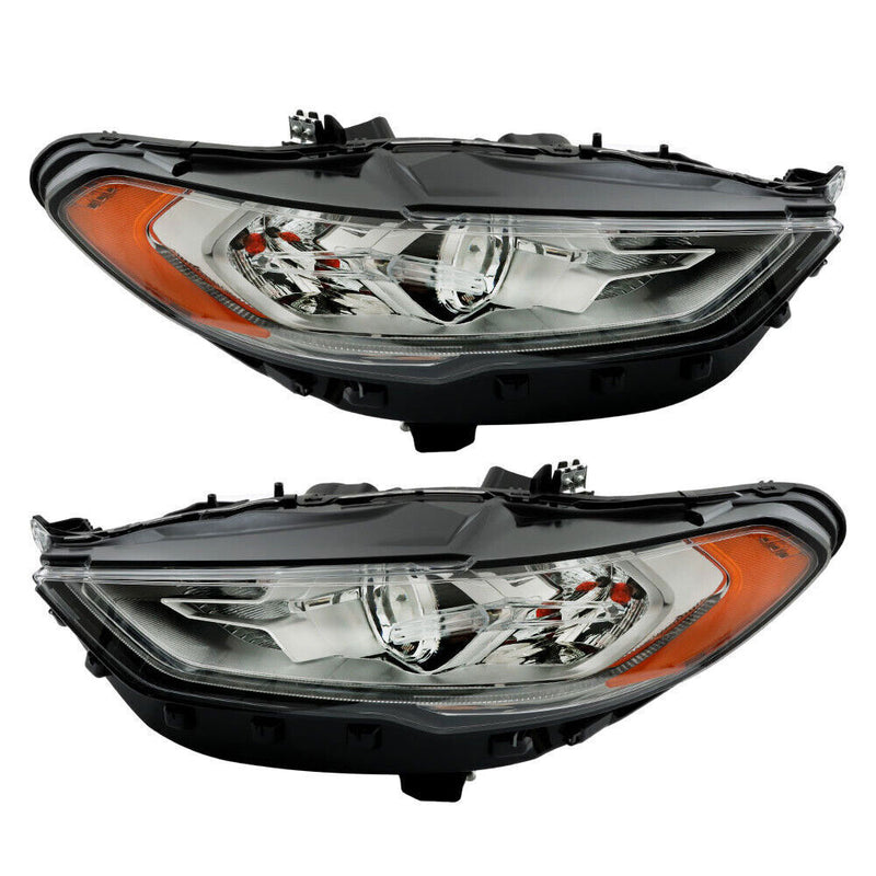 DURAFORCE Right+Left Headlights For 2017-2019 Ford Fusion Halogen+LED DRL Headlamp