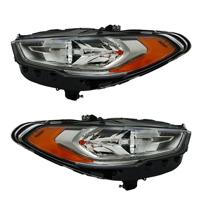 DURAFORCE Right+Left Headlights For 2017-2019 Ford Fusion Halogen+LED DRL Headlamp