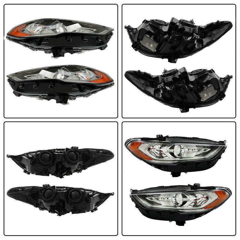 DURAFORCE Right+Left Headlights For 2017-2019 Ford Fusion Halogen+LED DRL Headlamp