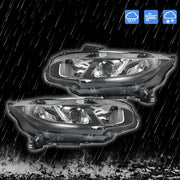DURAFORCE Pair Halogen W/LED DRL Headlight For 2016-2020 Honda Civic Electroplated