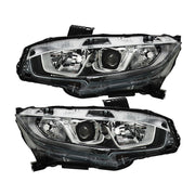 DURAFORCE Pair Halogen W/LED DRL Headlight For 2016-2020 Honda Civic Electroplated