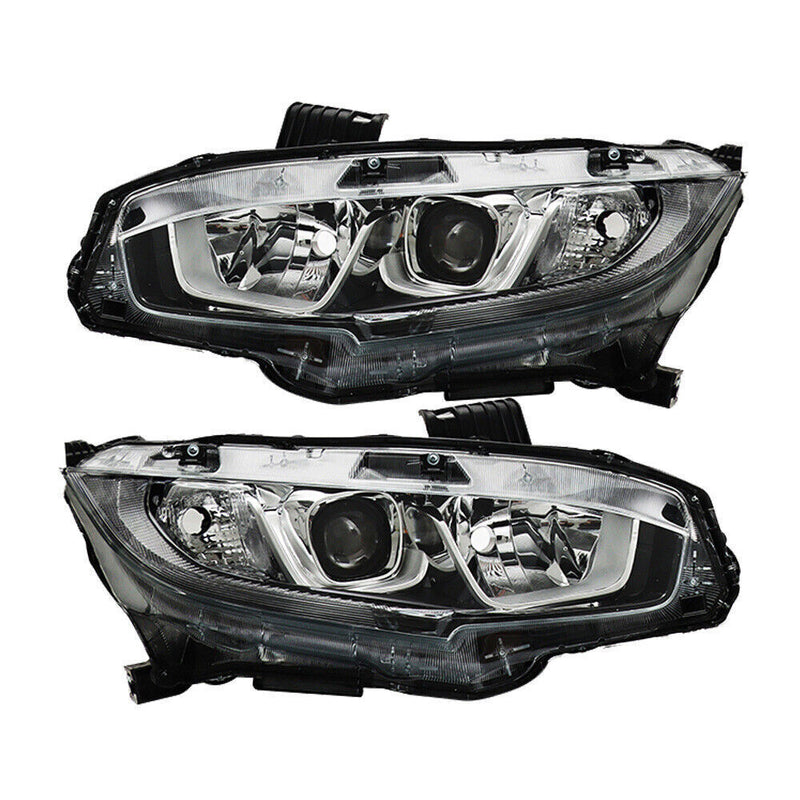 DURAFORCE Pair Halogen W/LED DRL Headlight For 2016-2020 Honda Civic Electroplated