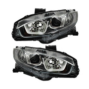 DURAFORCE Pair Halogen W/LED DRL Headlight For 2016-2020 Honda Civic Electroplated