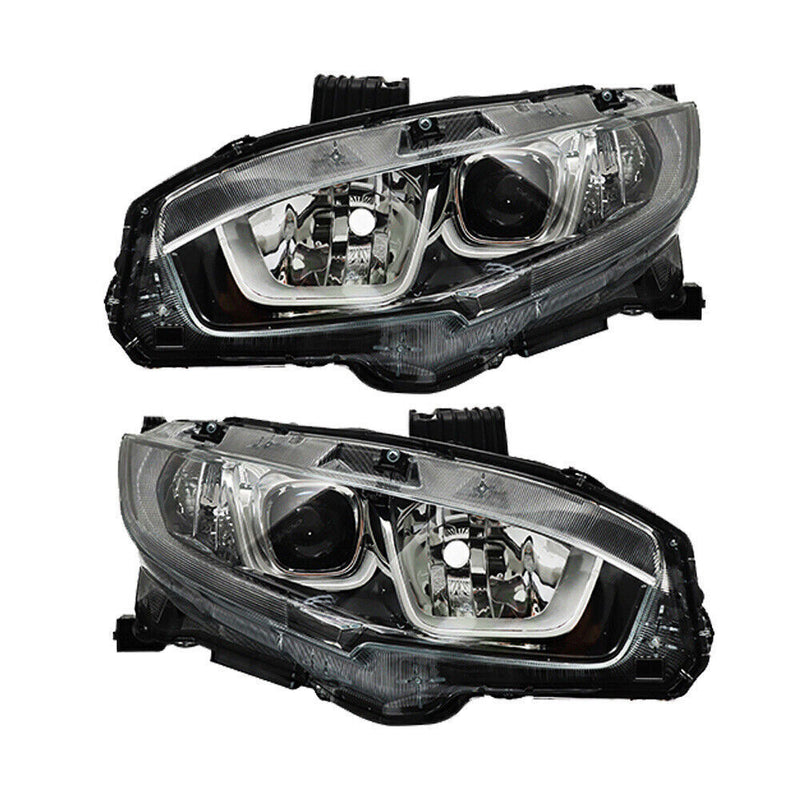 DURAFORCE Pair Halogen W/LED DRL Headlight For 2016-2020 Honda Civic Electroplated