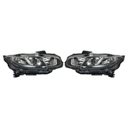 DURAFORCE Pair Halogen W/LED DRL Headlight For 2016-2020 Honda Civic Electroplated