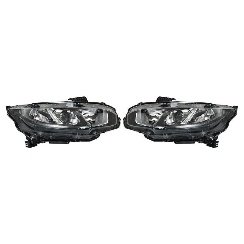 DURAFORCE Pair Halogen W/LED DRL Headlight For 2016-2020 Honda Civic Electroplated