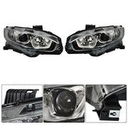 DURAFORCE Pair Halogen W/LED DRL Headlight For 2016-2020 Honda Civic Electroplated