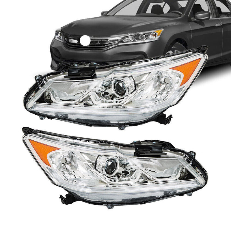 DURAFORCE Left+Right Headlights For 2016 2017 Honda Accord Sedan 4Dr W/DRL Halogen