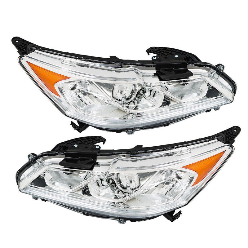 DURAFORCE Left+Right Headlights For 2016 2017 Honda Accord Sedan 4Dr W/DRL Halogen