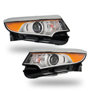 DURAFORCE Right&Left Headlights For 2011-2014 Ford Edge Halogen Chrome Clear Lamps