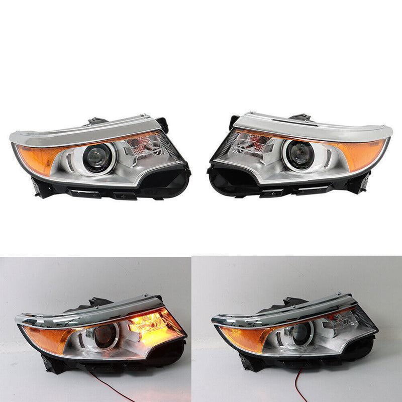 DURAFORCE Right&Left Headlights For 2011-2014 Ford Edge Halogen Chrome Clear Lamps