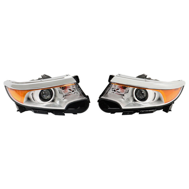 DURAFORCE Right&Left Headlights For 2011-2014 Ford Edge Halogen Chrome Clear Lamps
