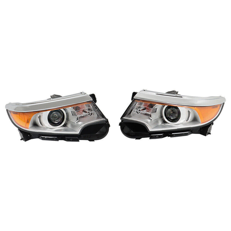 DURAFORCE Right&Left Headlights For 2011-2014 Ford Edge Halogen Chrome Clear Lamps