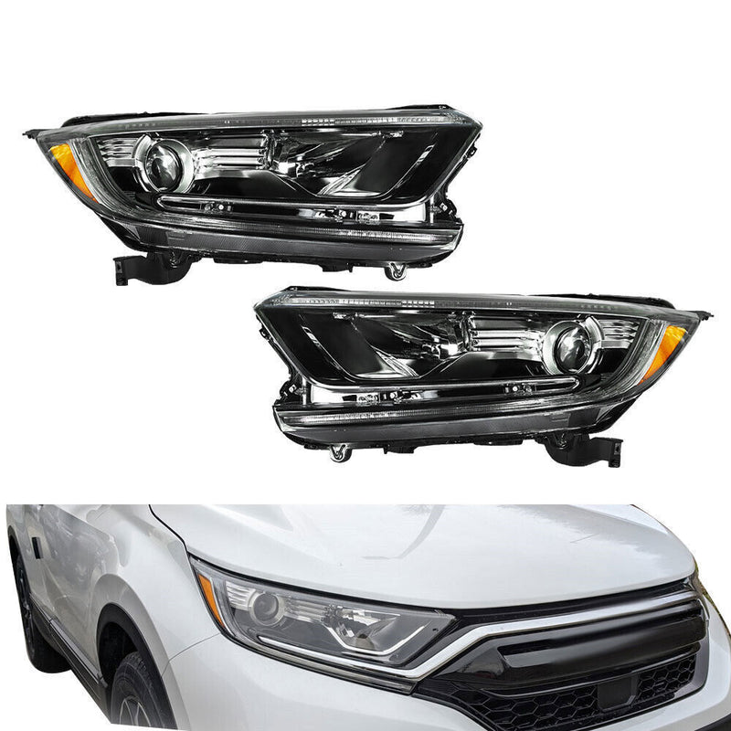 DURAFORCE RH+LH Headlight For 2017-2022 Honda CR-V Halogen W/LED DRL Black Housing