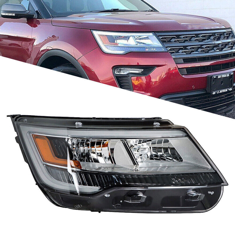 DURAFORCE Right Headlight For 2016-2018 Ford Explorer Halogen w/LED DRL Clear Lens