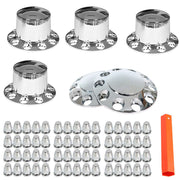DURAFORCE Complete 33mm Lug Chrome Hub Cover Semi Truck Wheel Axle Cover Kit Front & Rear