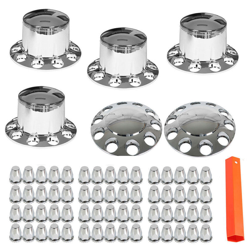 DURAFORCE Complete 33mm Lug Chrome Hub Cover Semi Truck Wheel Axle Cover Kit Front & Rear