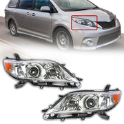 DURAFORCE Right+Left Headlights For 2011-2020 Toyota Sienna Halogen Chrome Clear