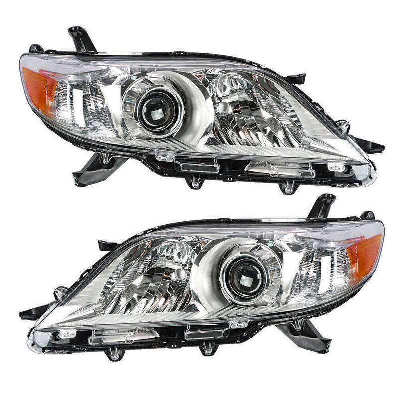 DURAFORCE Right+Left Headlights For 2011-2020 Toyota Sienna Halogen Chrome Clear