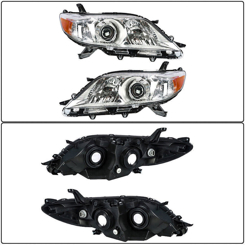 DURAFORCE Right+Left Headlights For 2011-2020 Toyota Sienna Halogen Chrome Clear