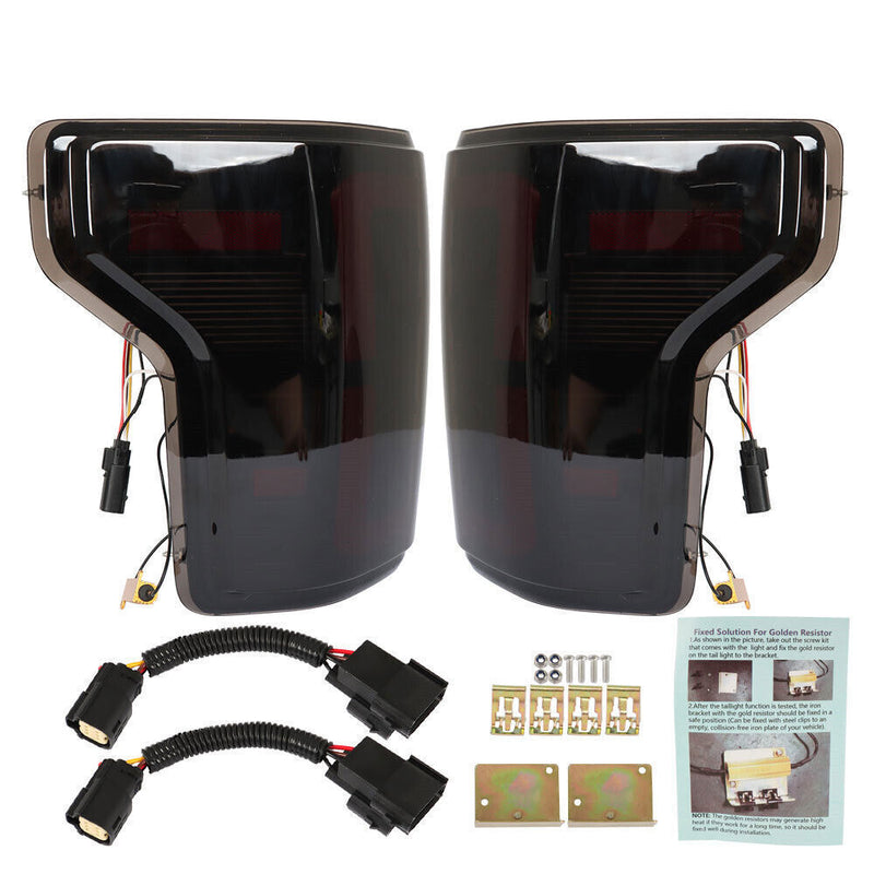 DURAFORCE Left+Right Tail Lights For 2015-2020 Ford F150 F-150 Black Housing LED