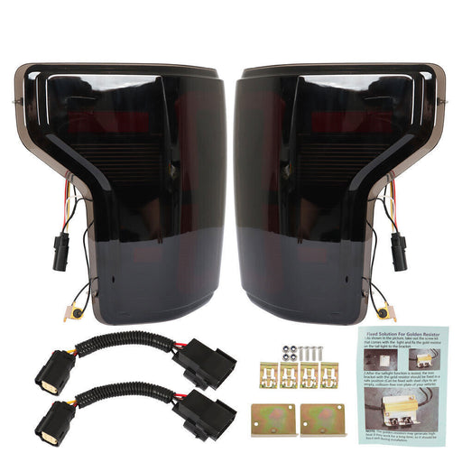 DURAFORCE Left+Right Tail Lights For 2015-2020 Ford F150 F-150 Black Housing LED