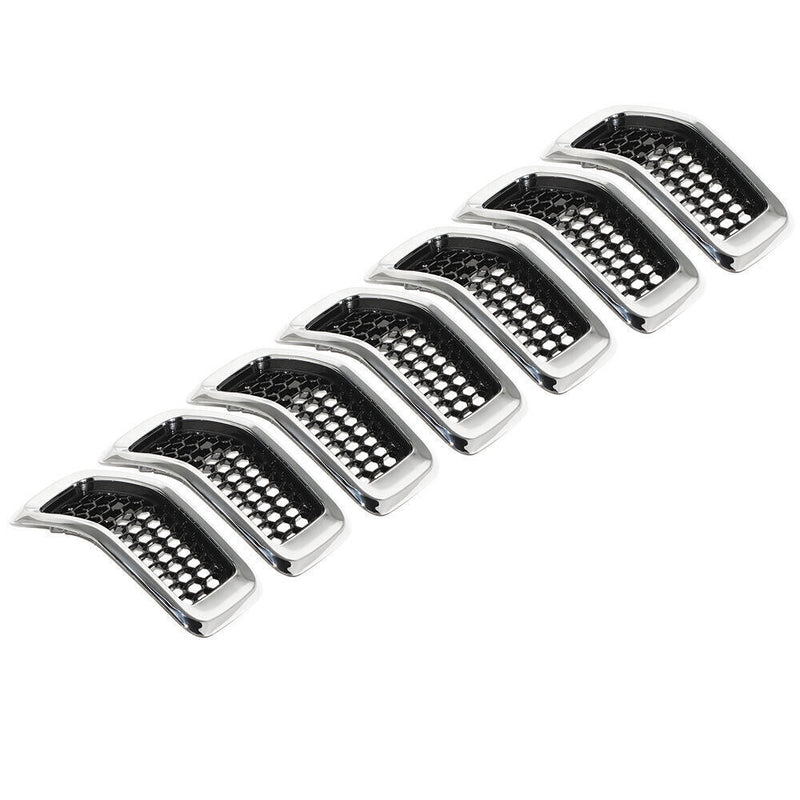 DURAFORCE Chrome Black Honeycomb Grille Grill Inserts For 2014-18 Jeep Cherokee