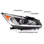DURAFORCE Left+Right Headlight For 2016-2017 Honda Accord Sedan Halogen W/LED DRL