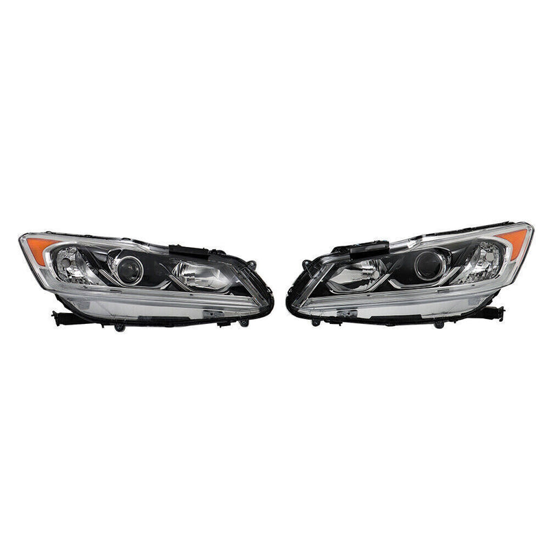 DURAFORCE Left+Right Headlight For 2016-2017 Honda Accord Sedan Halogen W/LED DRL