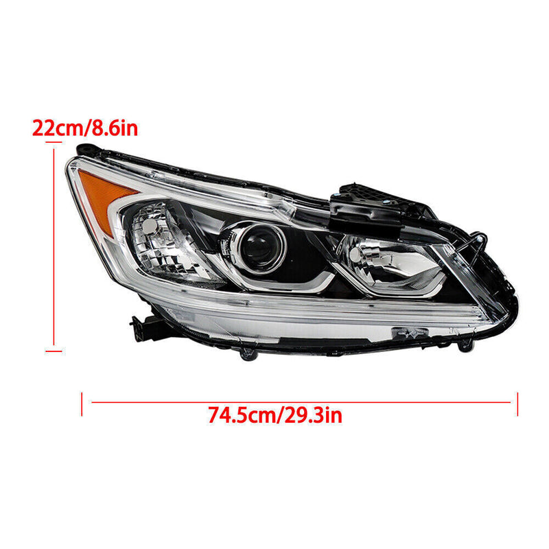DURAFORCE Left+Right Headlight For 2016-2017 Honda Accord Sedan Halogen W/LED DRL