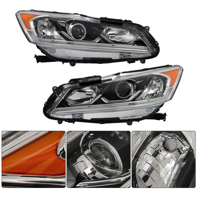 DURAFORCE Left+Right Headlight For 2016-2017 Honda Accord Sedan Halogen W/LED DRL